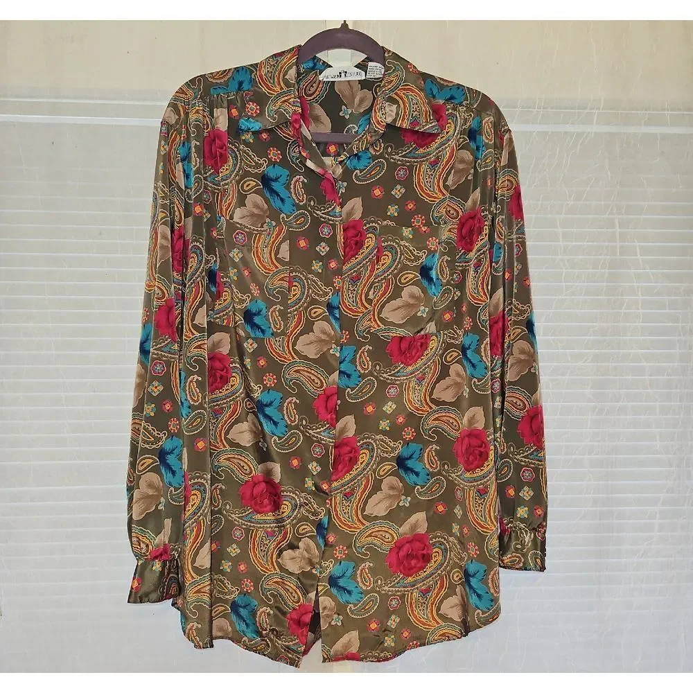 Alfred Dunner Colorful Paisley Floral Button-Up Shirt